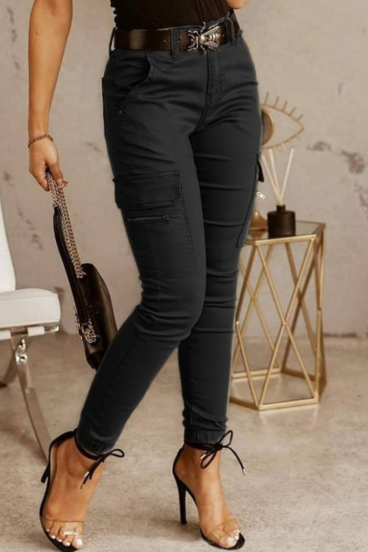 Mirla | Avslappnad Enfärgad Patchwork Skinny Mid Waisted Blyertshosor - 3 Färger-Eva Jonsson