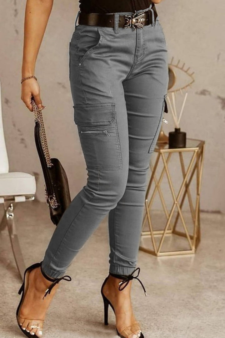 Mirla | Avslappnad Enfärgad Patchwork Skinny Mid Waisted Blyertshosor - 3 Färger-Eva Jonsson