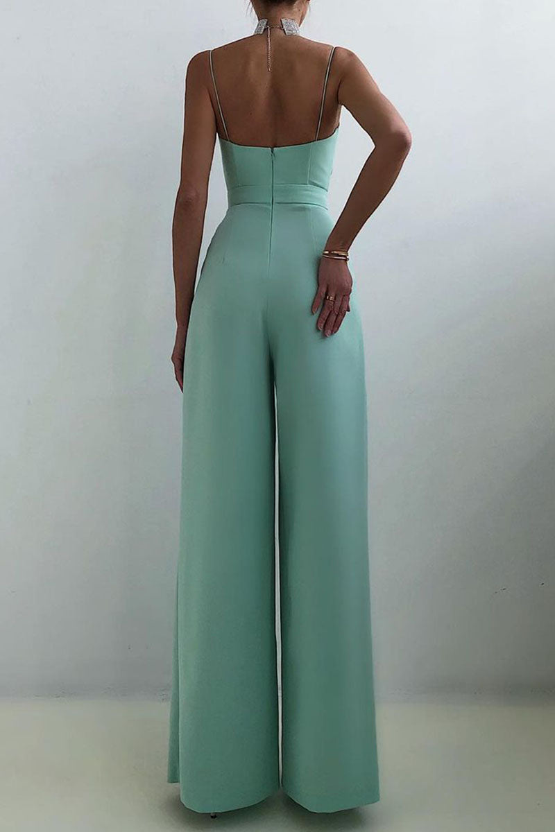 Mirla | Avslappnad Enfärgad Patchwork V-ringning Lösa Jumpsuits-Eva Jonsson