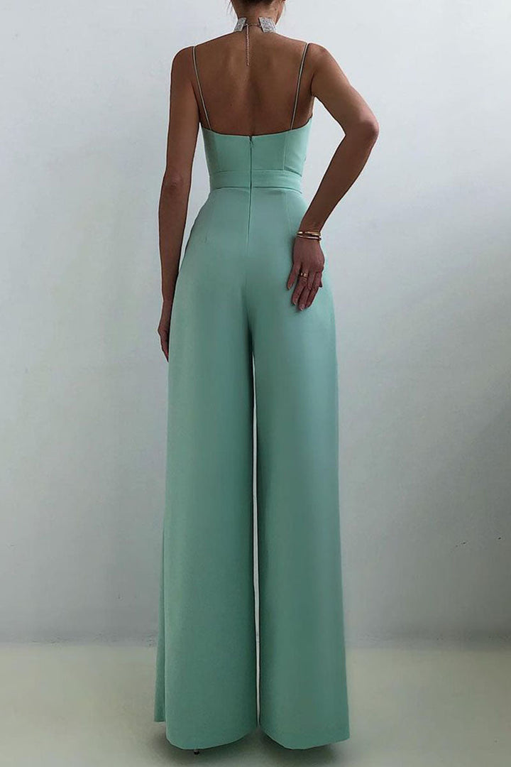 Mirla | Avslappnad Enfärgad Patchwork V-ringning Lösa Jumpsuits-Eva Jonsson