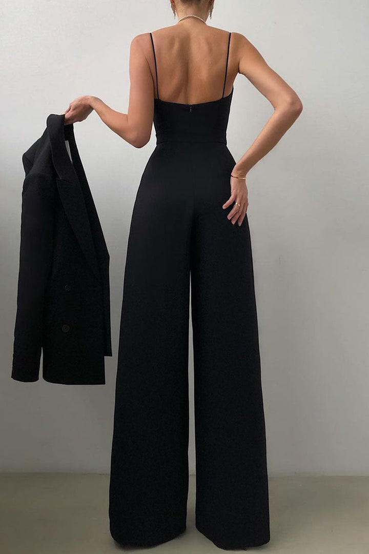Mirla | Avslappnad Enfärgad Patchwork V-ringning Lösa Jumpsuits-Eva Jonsson