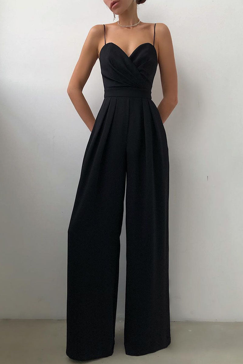 Mirla | Avslappnad Enfärgad Patchwork V-ringning Lösa Jumpsuits-Eva Jonsson