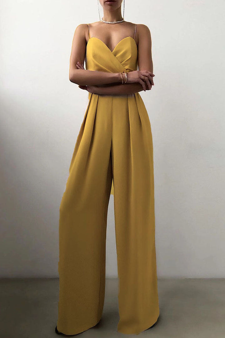Mirla | Avslappnad Enfärgad Patchwork V-ringning Lösa Jumpsuits-Eva Jonsson