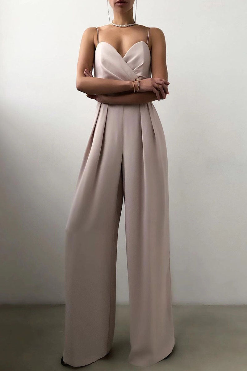 Mirla | Avslappnad Enfärgad Patchwork V-ringning Lösa Jumpsuits-Eva Jonsson