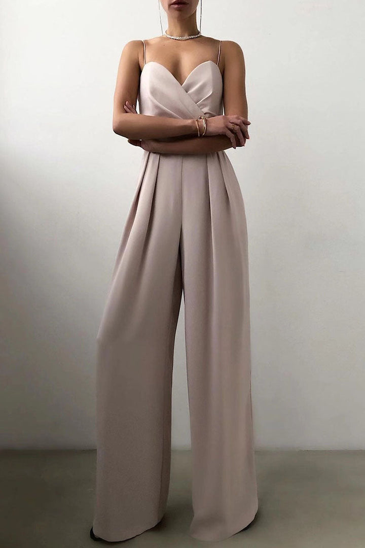 Mirla | Avslappnad Enfärgad Patchwork V-ringning Lösa Jumpsuits-Eva Jonsson