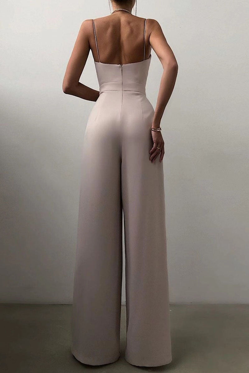 Mirla | Avslappnad Enfärgad Patchwork V-ringning Lösa Jumpsuits-Eva Jonsson