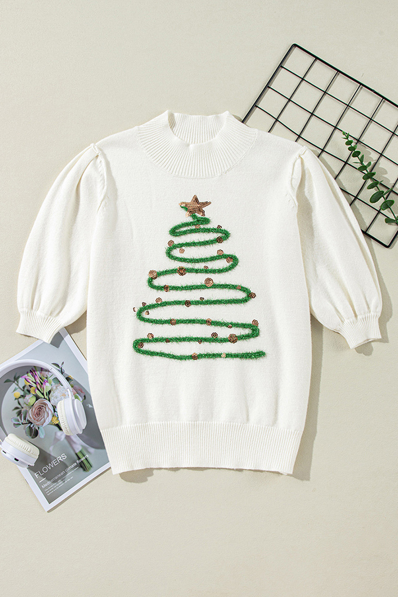 Mirla | Avslappnad Julgran Paljetter Patchwork Halv Turtleneck Tröja-Eva Jonsson