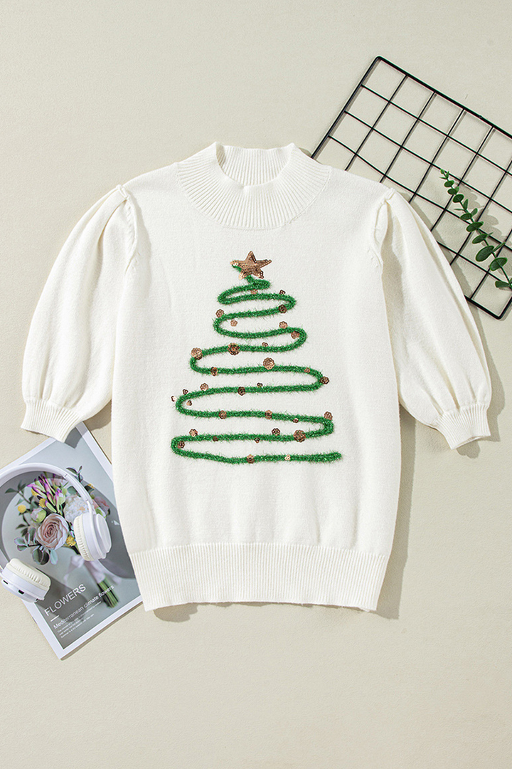 Mirla | Avslappnad Julgran Paljetter Patchwork Halv Turtleneck Tröja-Eva Jonsson
