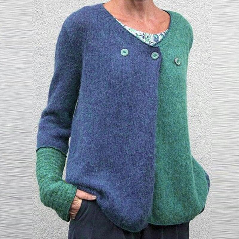 Mirla | Avslappnad Passform Sweatshirt Färgblock Knapp-Front Sweatshirt-Eva Jonsson