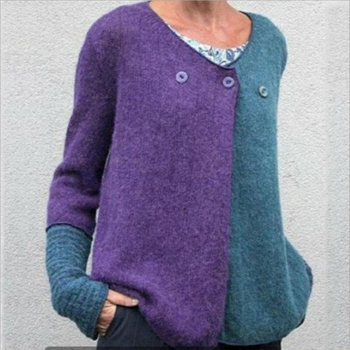 Mirla | Avslappnad Passform Sweatshirt Färgblock Knapp-Front Sweatshirt-Eva Jonsson