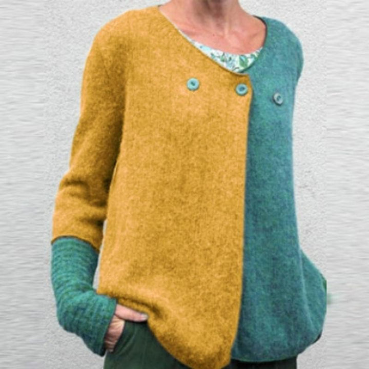 Mirla | Avslappnad Passform Sweatshirt Färgblock Knapp-Front Sweatshirt-Eva Jonsson