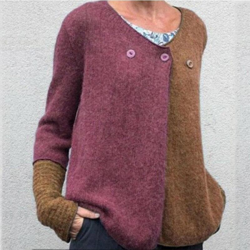 Mirla | Avslappnad Passform Sweatshirt Färgblock Knapp-Front Sweatshirt-Eva Jonsson
