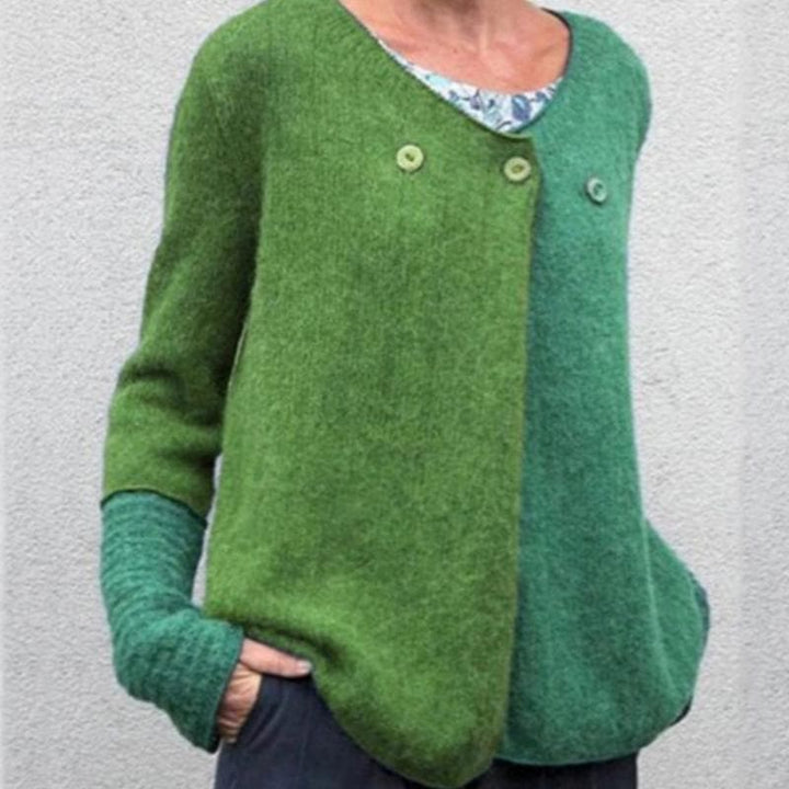 Mirla | Avslappnad Passform Sweatshirt Färgblock Knapp-Front Sweatshirt-Eva Jonsson