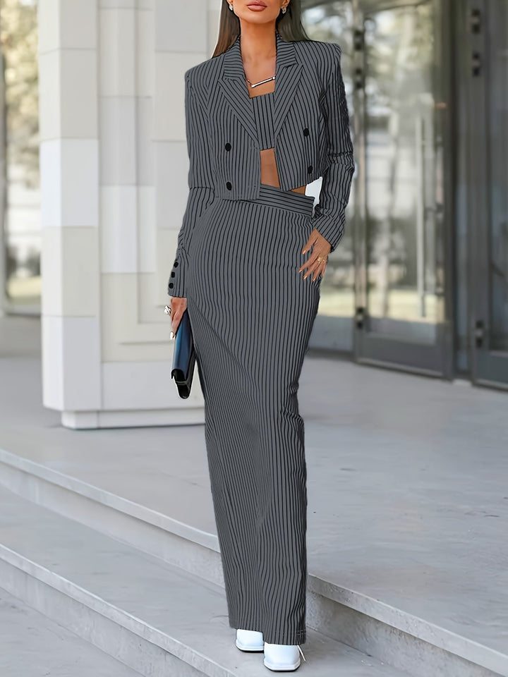 Mirla | Avslappnad Randig Mönster Tre Delar Blazer Set-Eva Jonsson
