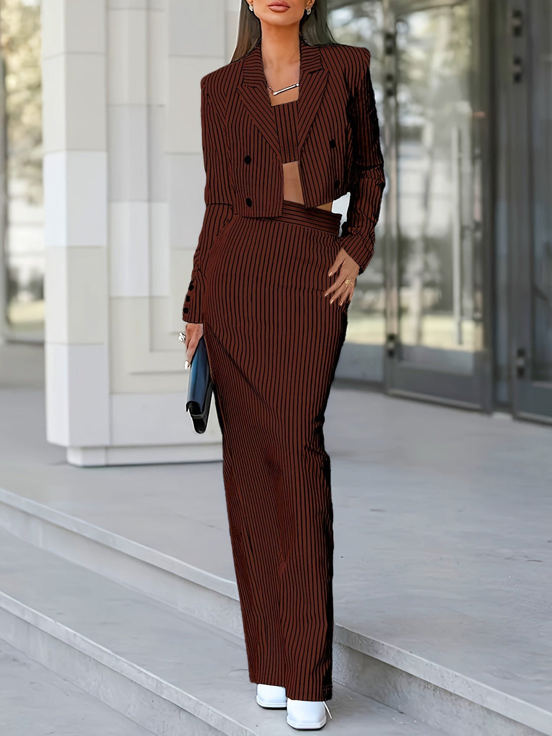 Mirla | Avslappnad Randig Mönster Tre Delar Blazer Set-Eva Jonsson