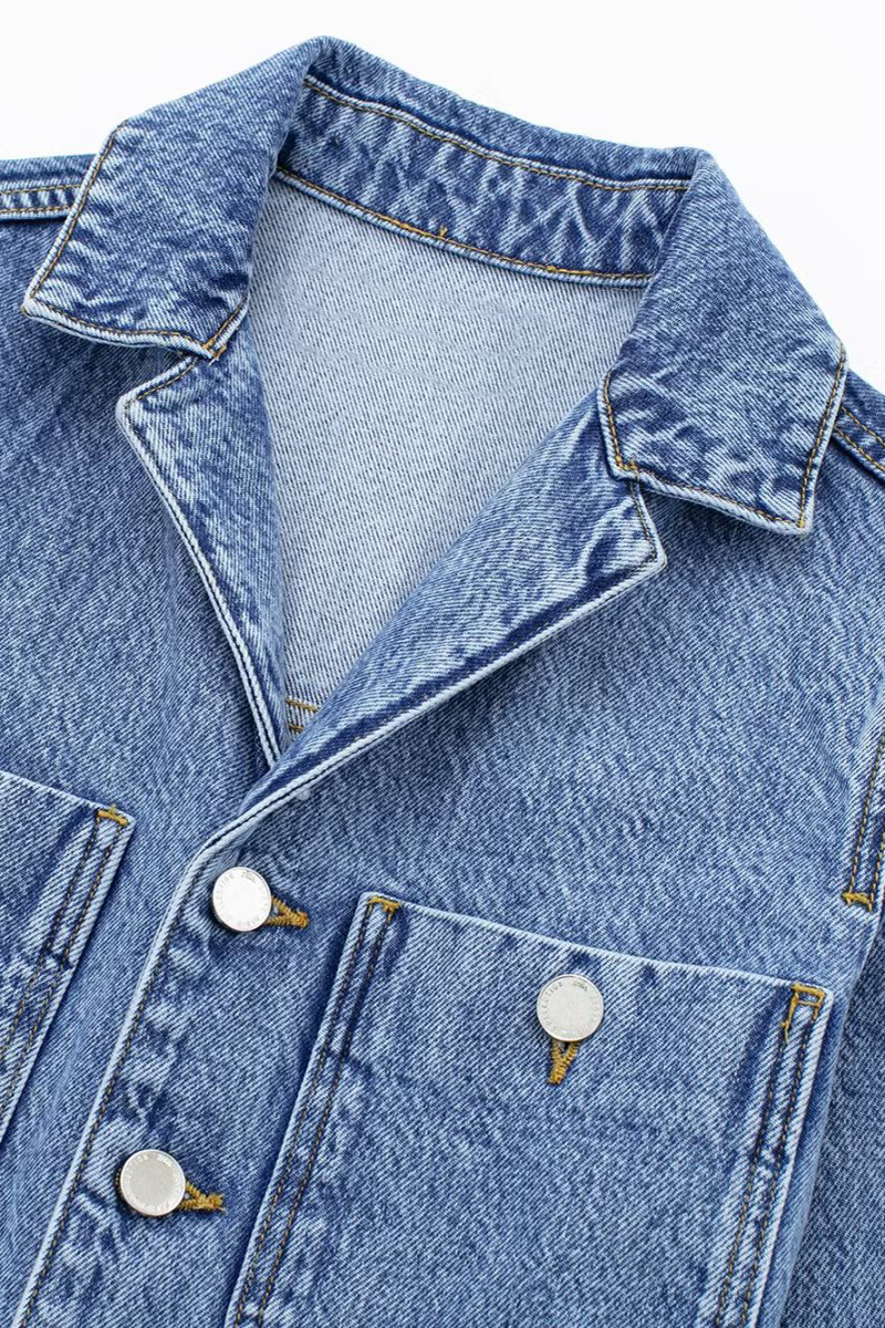 Mirla | Avslappnad Street Enfärgad Fickknapp Krage Långa Ärmar Lösa Denim Overall-Eva Jonsson