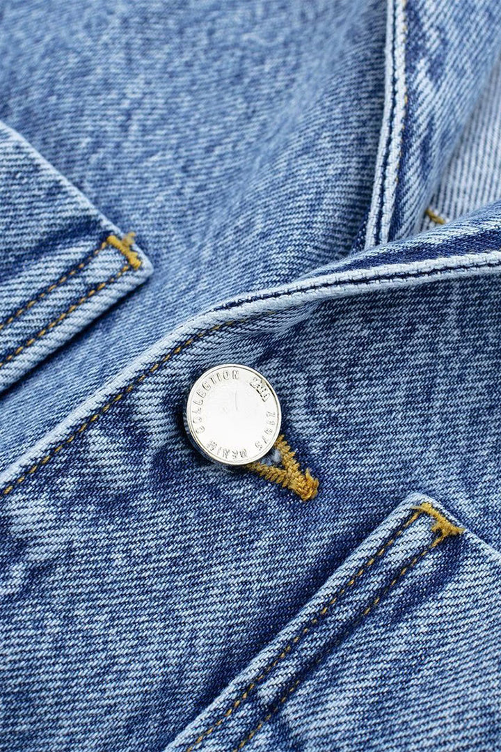 Mirla | Avslappnad Street Enfärgad Fickknapp Krage Långa Ärmar Lösa Denim Overall-Eva Jonsson