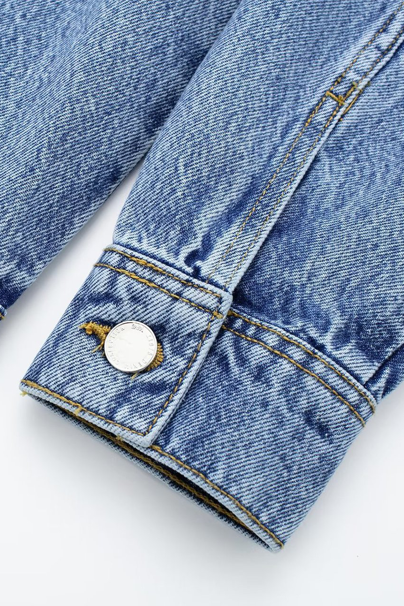 Mirla | Avslappnad Street Enfärgad Fickknapp Krage Långa Ärmar Lösa Denim Overall-Eva Jonsson