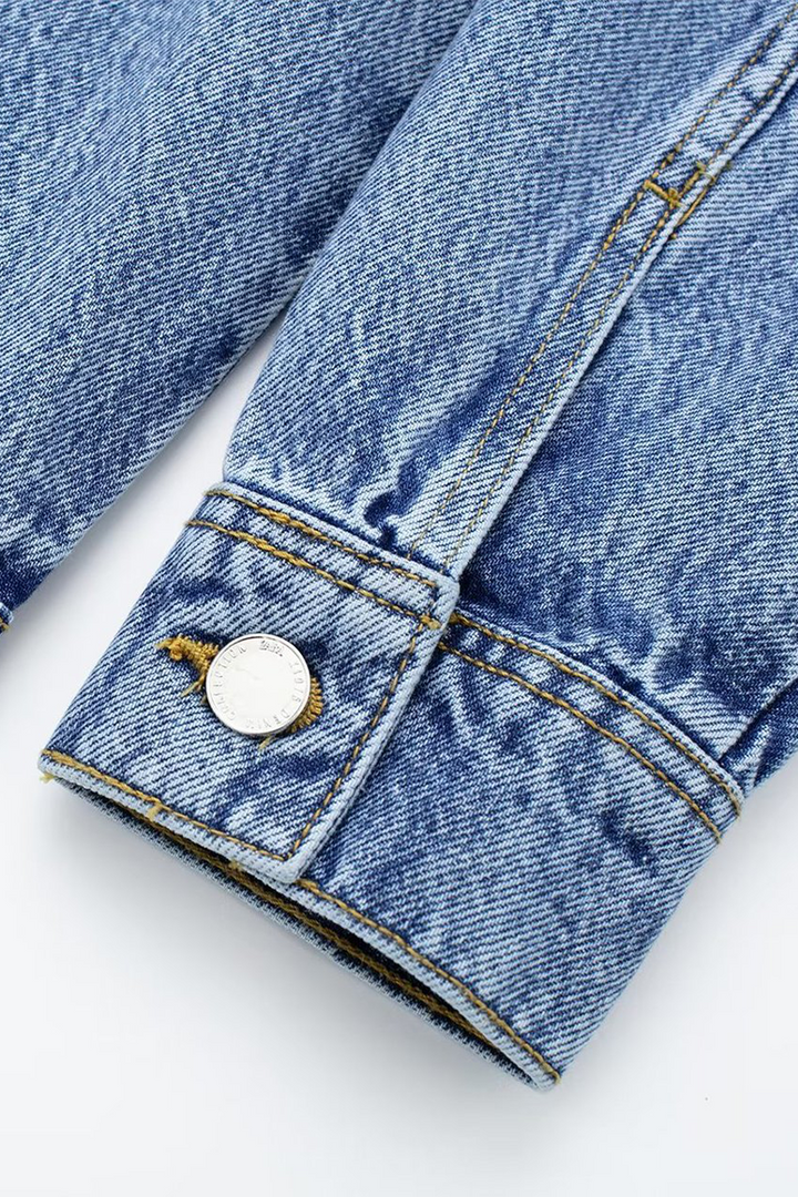 Mirla | Avslappnad Street Enfärgad Fickknapp Krage Långa Ärmar Lösa Denim Overall-Eva Jonsson