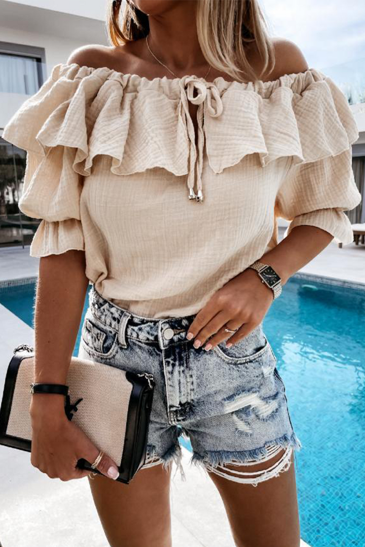 Mirla | Avslappnad Street Solid Frenulum Flounce Off The Shoulder Blusar-Eva Jonsson