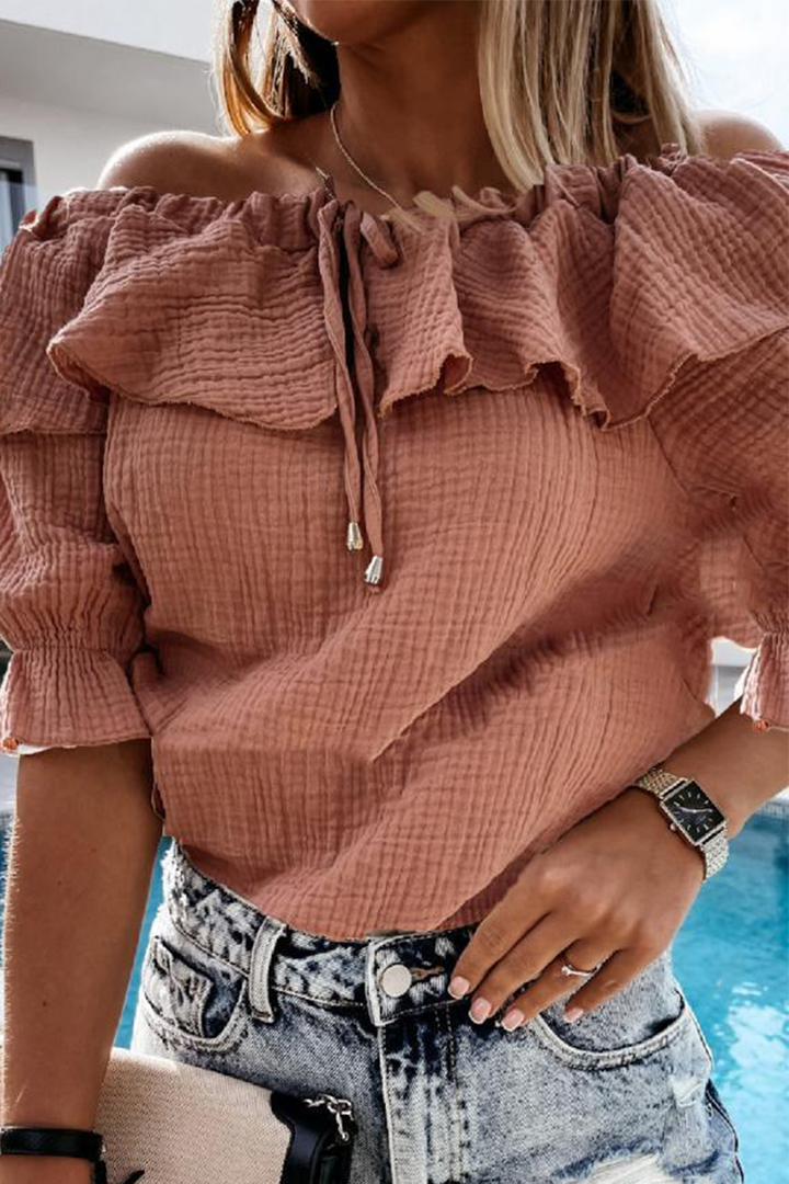 Mirla | Avslappnad Street Solid Frenulum Flounce Off The Shoulder Blusar-Eva Jonsson