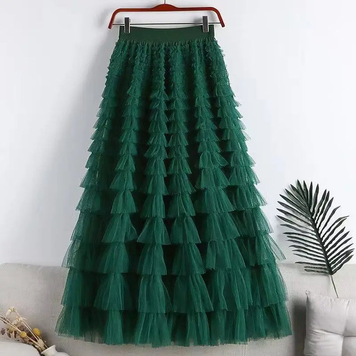 Mirla | Avslappnad dam solid ballklänning lång kjol tulle hög midja plisserad tutu kjol elegant dam vild nät dejting maxi kjolar drop-Eva Jonsson