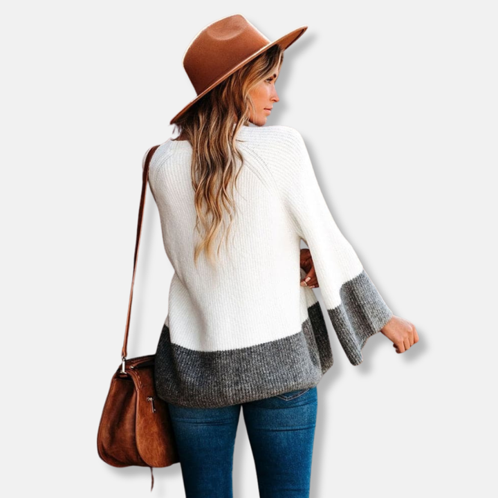 Mirla | Avslappnad passform tröja färgblock crewneck tröja-Eva Jonsson