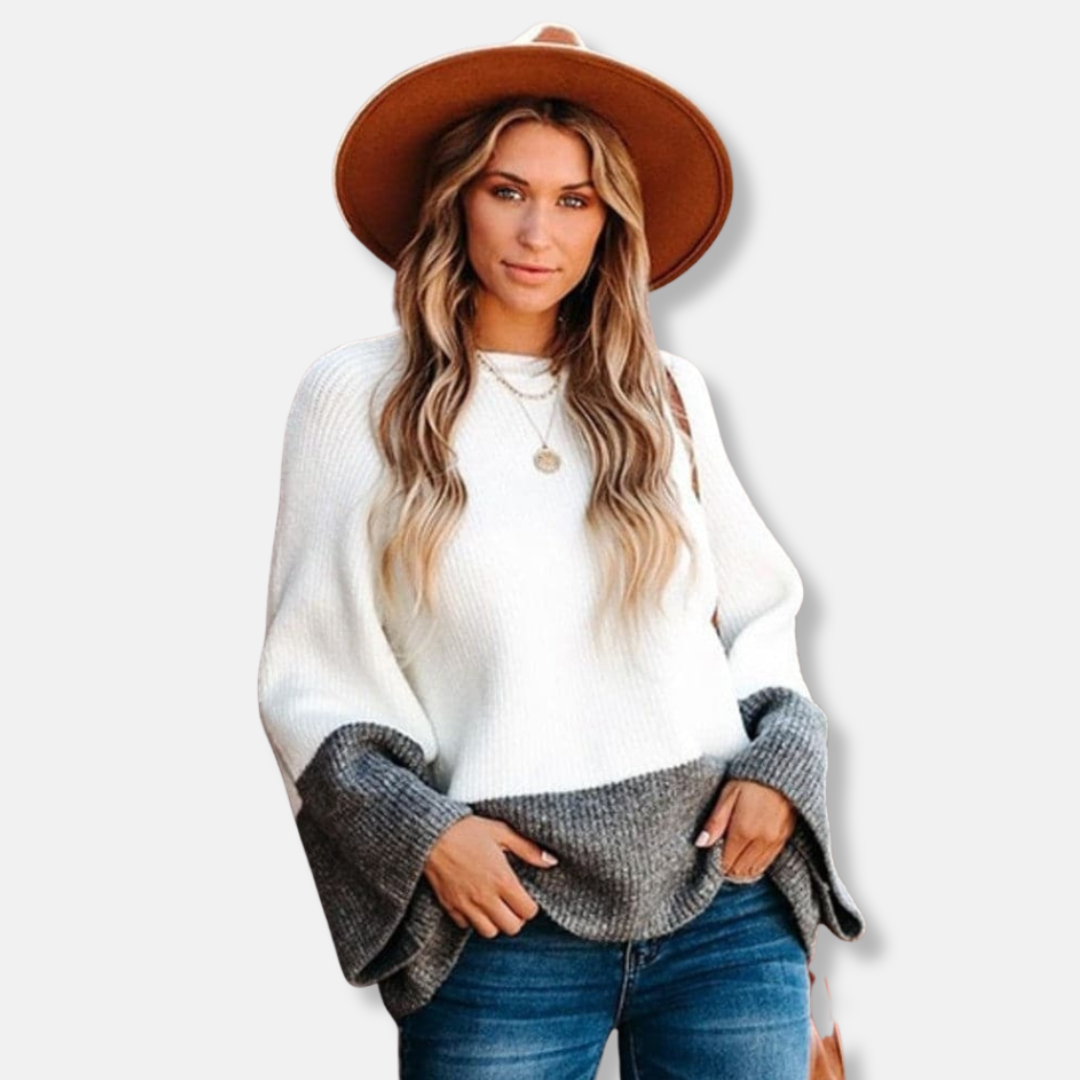 Mirla | Avslappnad passform tröja färgblock crewneck tröja-Eva Jonsson