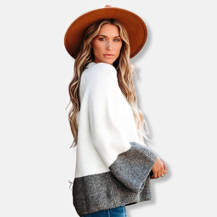 Mirla | Avslappnad passform tröja färgblock crewneck tröja-Eva Jonsson