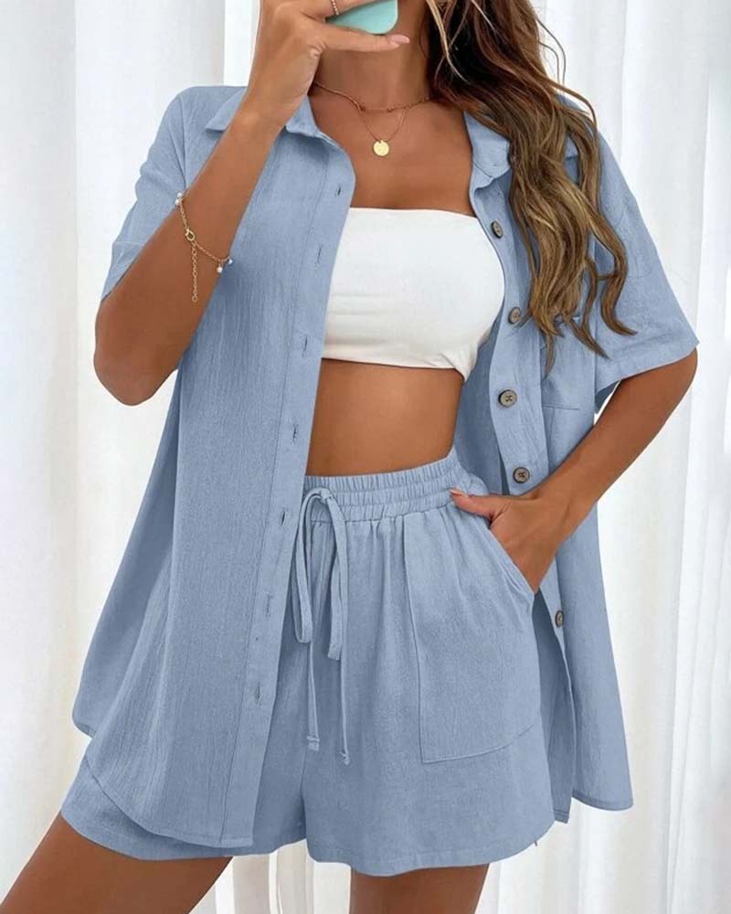 Mirla | Avslappnad set av enfärgad skjorta och shorts-Eva Jonsson
