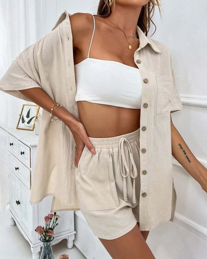Mirla | Avslappnad set av enfärgad skjorta och shorts-Eva Jonsson