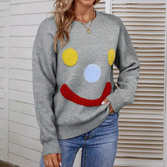 Mirla | Avslappnad stickad tröja med Smiley-Eva Jonsson