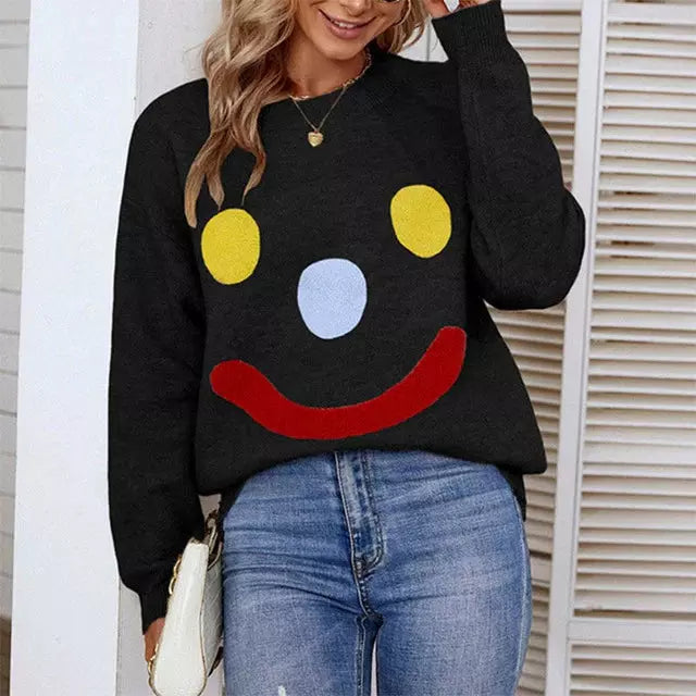 Mirla | Avslappnad stickad tröja med Smiley-Eva Jonsson