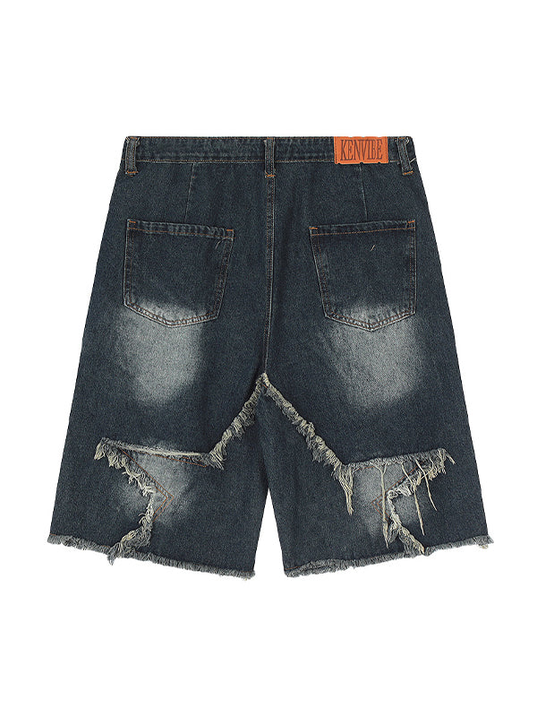 Mirla | Baggy Stjärnmönster Lappade Jeansshorts-Eva Jonsson