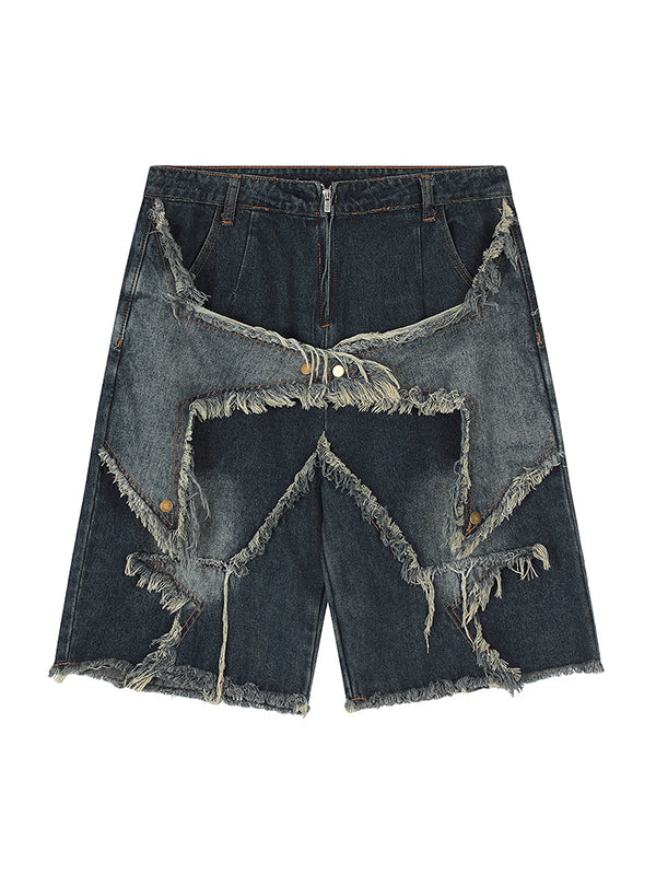 Mirla | Baggy Stjärnmönster Lappade Jeansshorts-Eva Jonsson