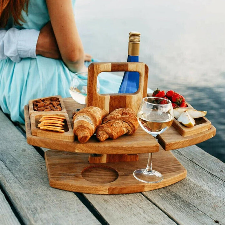 Mirla | Bärbar Trä Picknik Vin Bord – WineNest-Eva Jonsson