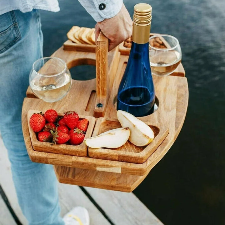 Mirla | Bärbar Trä Picknik Vin Bord – WineNest-Eva Jonsson