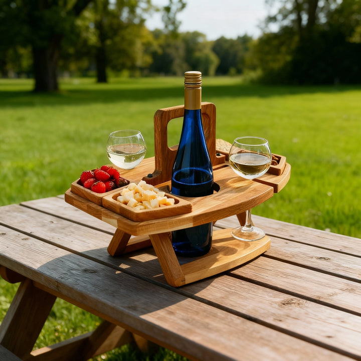 Mirla | Bärbar Trä Picknik Vin Bord – WineNest-Eva Jonsson