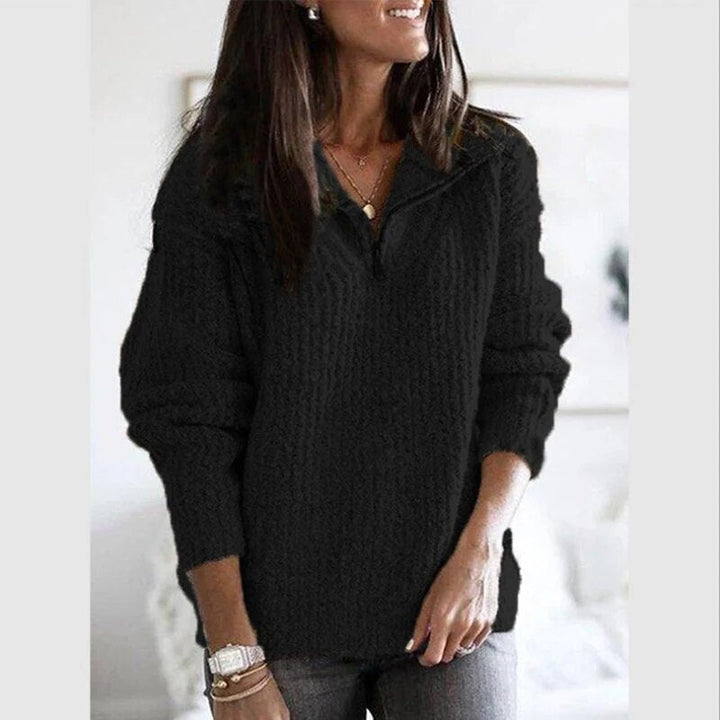 Mirla | Bekväm Damtröja med Zip-Up och V-Hals-Eva Jonsson
