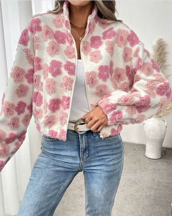 Mirla | Bekväm Fleecejacka med Söt Blommönster-Eva Jonsson