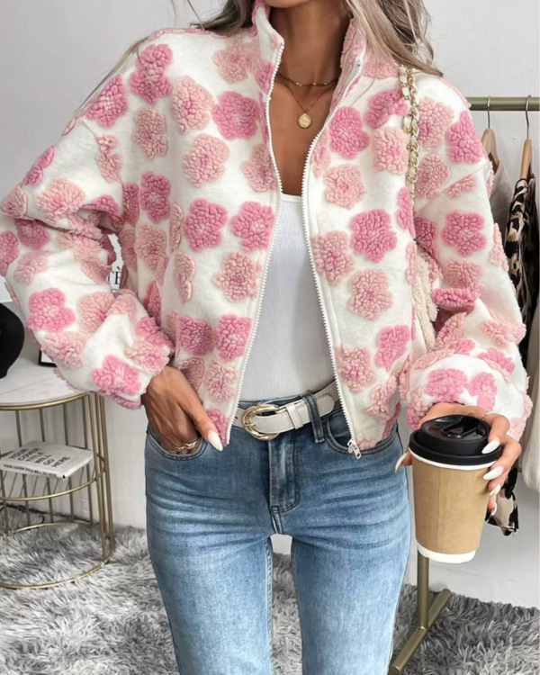 Mirla | Bekväm Fleecejacka med Söt Blommönster-Eva Jonsson