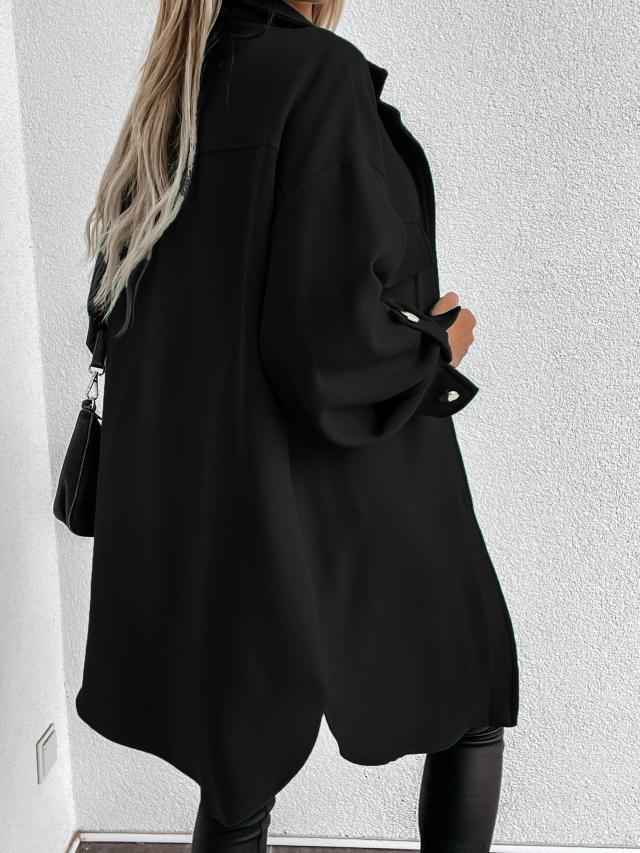 Mirla | Bekväm Långärmad Skjortjacka med Knappar, Ullkrage och Revers-Eva Jonsson