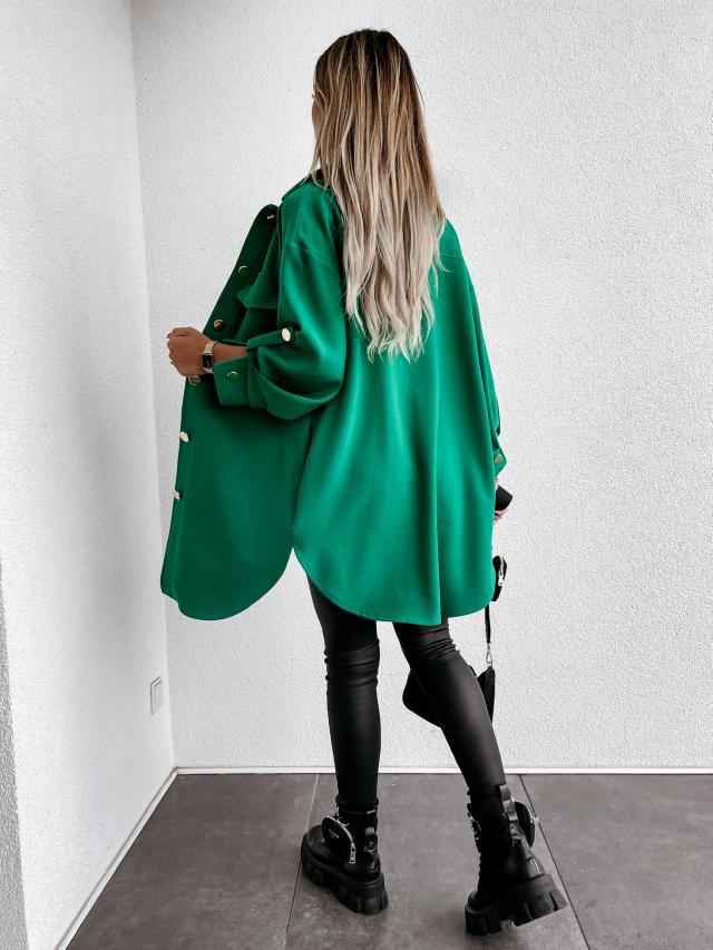 Mirla | Bekväm Långärmad Skjortjacka med Knappar, Ullkrage och Revers-Eva Jonsson