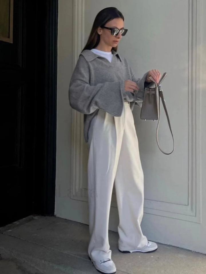 Mirla | Bekväm Minimalistisk Överstor Stickad Tröja-Eva Jonsson