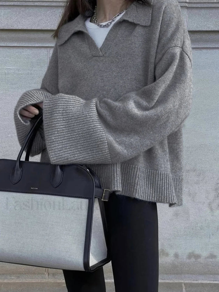 Mirla | Bekväm Minimalistisk Överstor Stickad Tröja-Eva Jonsson