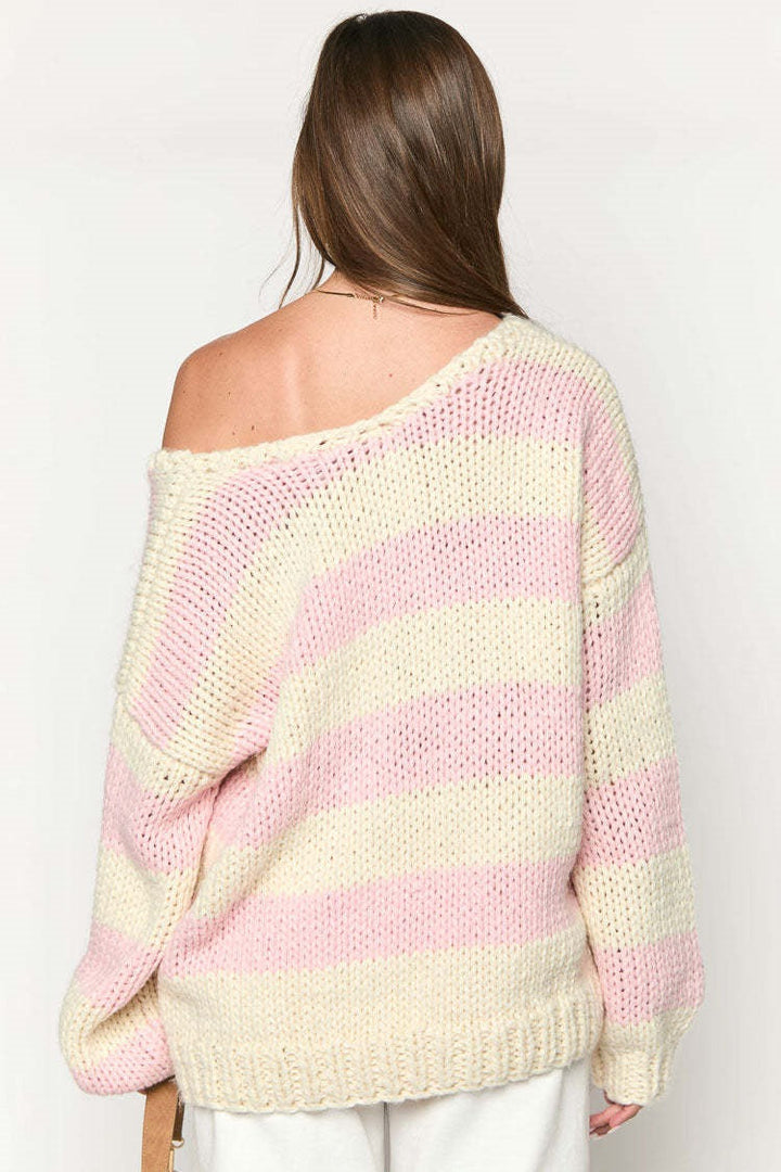 Mirla | Bekväm Off-Shoulder Randig Stickad Tröja för Höstlager-Eva Jonsson