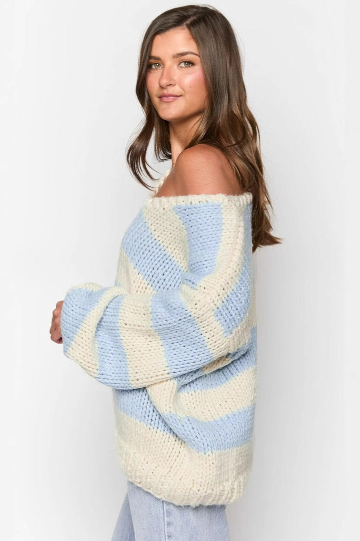 Mirla | Bekväm Off-Shoulder Randig Stickad Tröja för Höstlager-Eva Jonsson