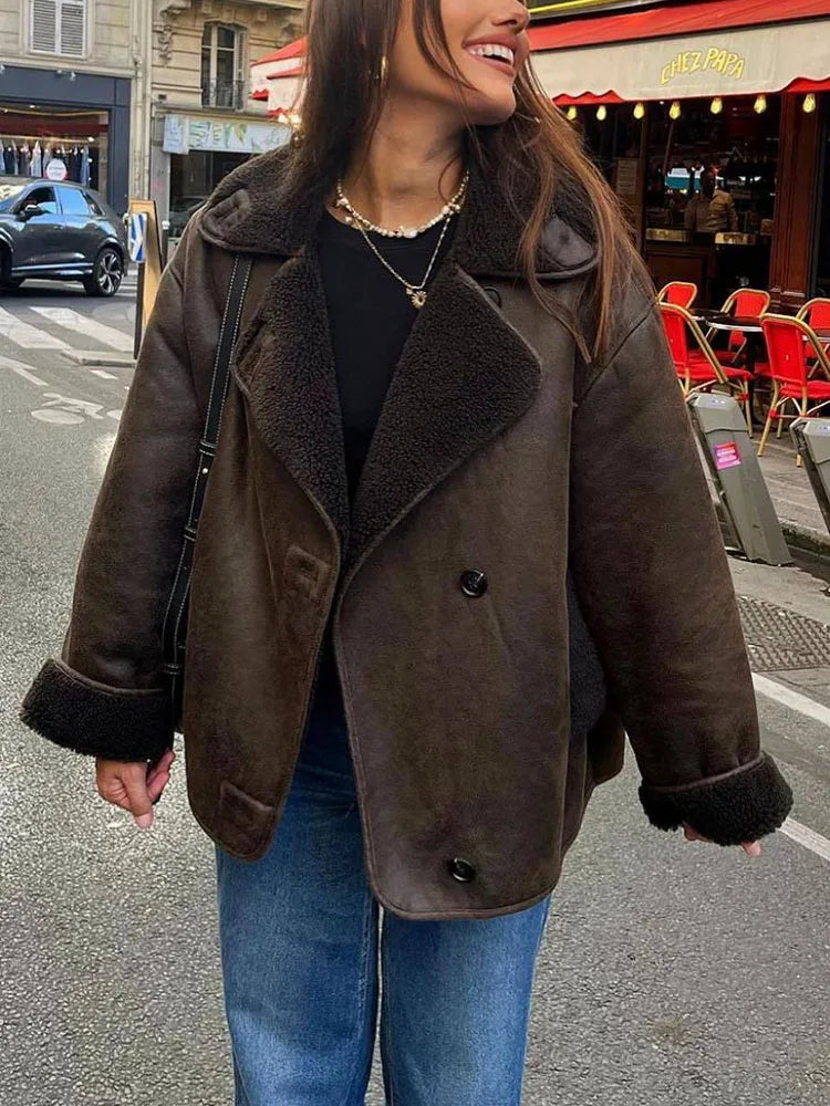 Mirla | Bekväm Överstor Fleecefodrad Jacka med Reverskrage-Eva Jonsson