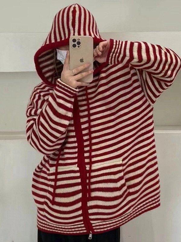 Mirla | Bekväm Randig Hoodie med Dragkedja-Eva Jonsson