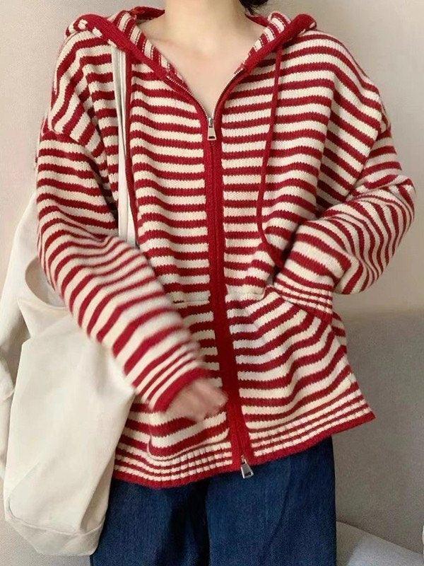 Mirla | Bekväm Randig Hoodie med Dragkedja-Eva Jonsson